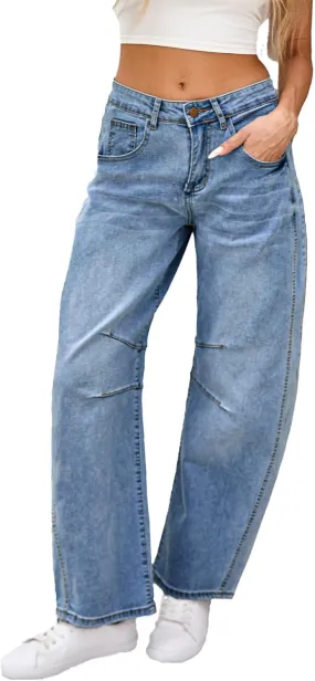 Barrel Jeans for Women Wide Leg Denim Pants Baggy Boyfriend Jeans