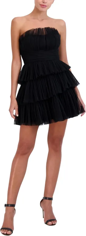 BCBGMAXAZRIA Women's Strapless Straight Neck Mini Evening Dress
