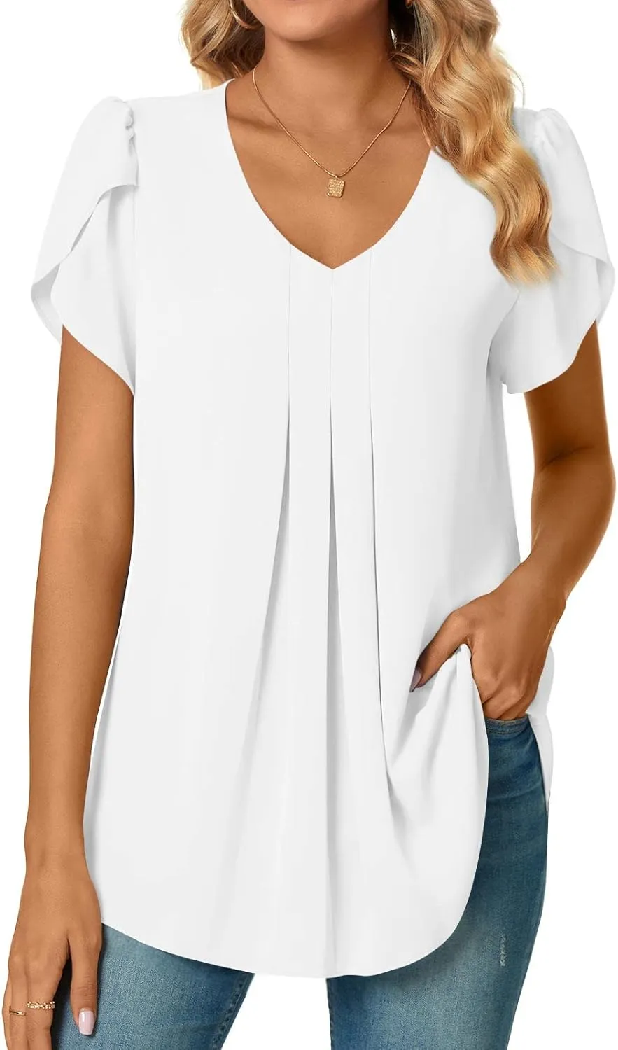 Bestbee Women's Chiffon Blouses Dressy Casual Tops Summer Tunics V Neck Business Short Sleeve Shirts
