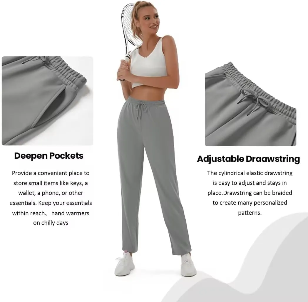 BETTERCHIC Women's Beige Straight Leg Drawstring Casual Pants with Pocket for Women