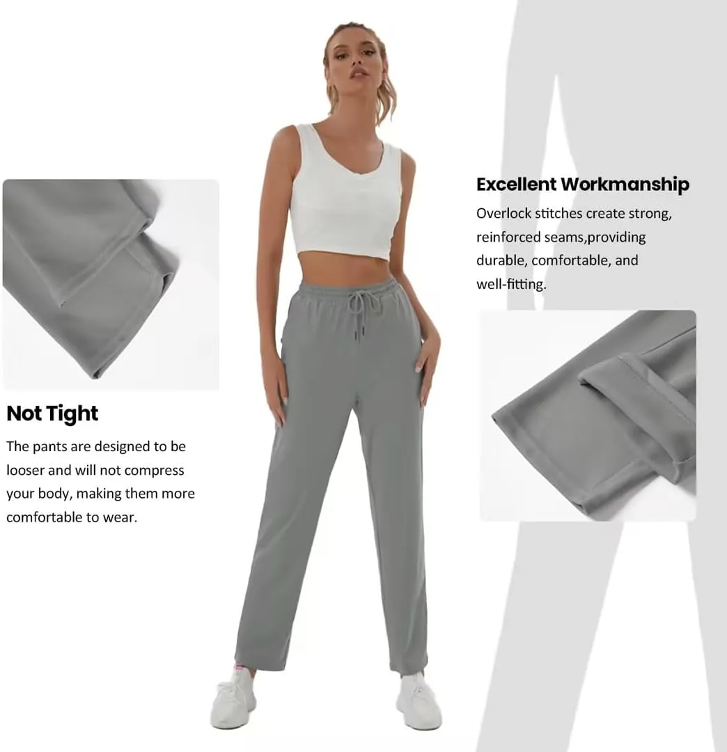 BETTERCHIC Women's Beige Straight Leg Drawstring Casual Pants with Pocket for Women