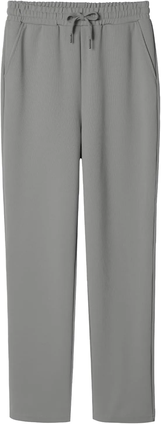 BETTERCHIC Women's Beige Straight Leg Drawstring Casual Pants with Pocket for Women