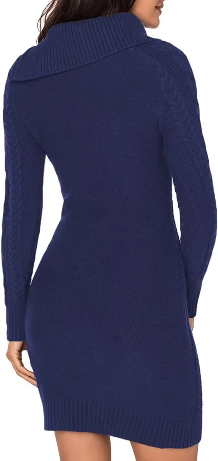 BLENCOT Womens Turtleneck Long Sleeve Elasticity Chunky Cable Knit Pullover Sweaters Jumper