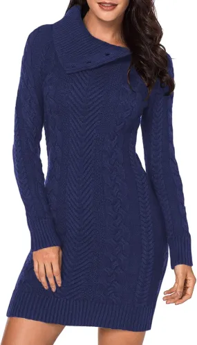 BLENCOT Womens Turtleneck Long Sleeve Elasticity Chunky Cable Knit Pullover Sweaters Jumper