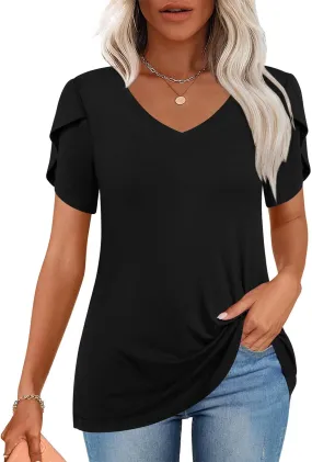 CATHY 2025 Womens Tops Summer Short Sleeve V Neck Tunic T-Shirts Blouse S-4XL