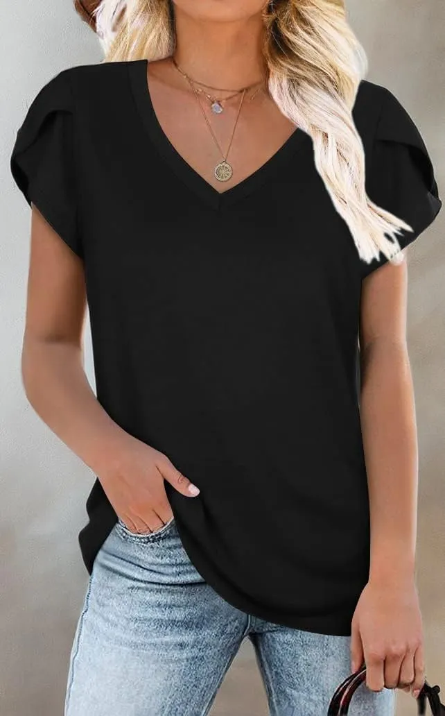 CATHY 2025 Womens Tops Summer Short Sleeve V Neck Tunic T-Shirts Blouse S-4XL