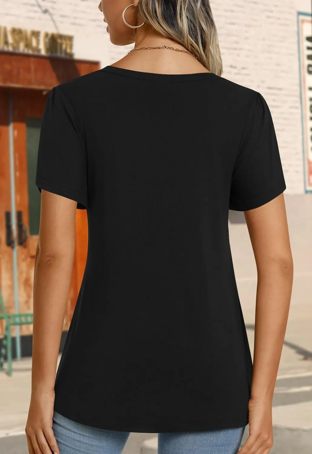 CATHY 2025 Womens Tops Summer Short Sleeve V Neck Tunic T-Shirts Blouse S-4XL