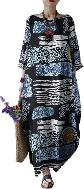 Celmia Autumn Solid Loose Long Maxi Dress Cotton Caftan