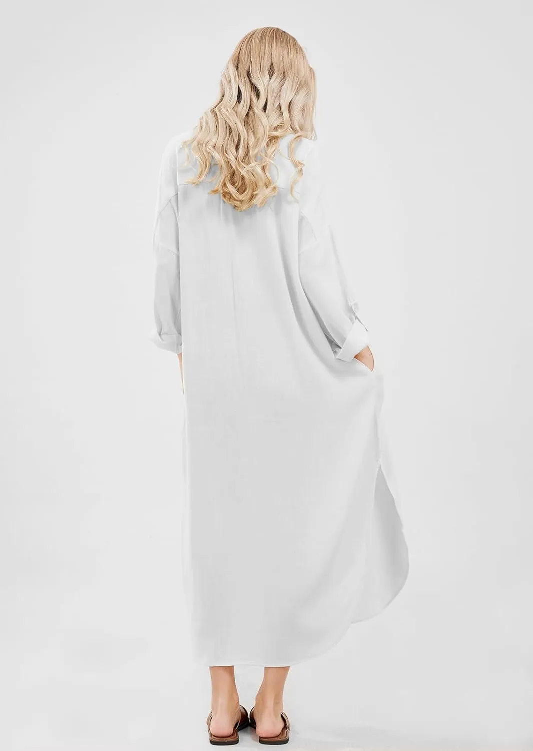 chouyatou Women's Spring Summer Cotton Linen Shirt Dress Button Down Casual Loose Maxi Shift Dress