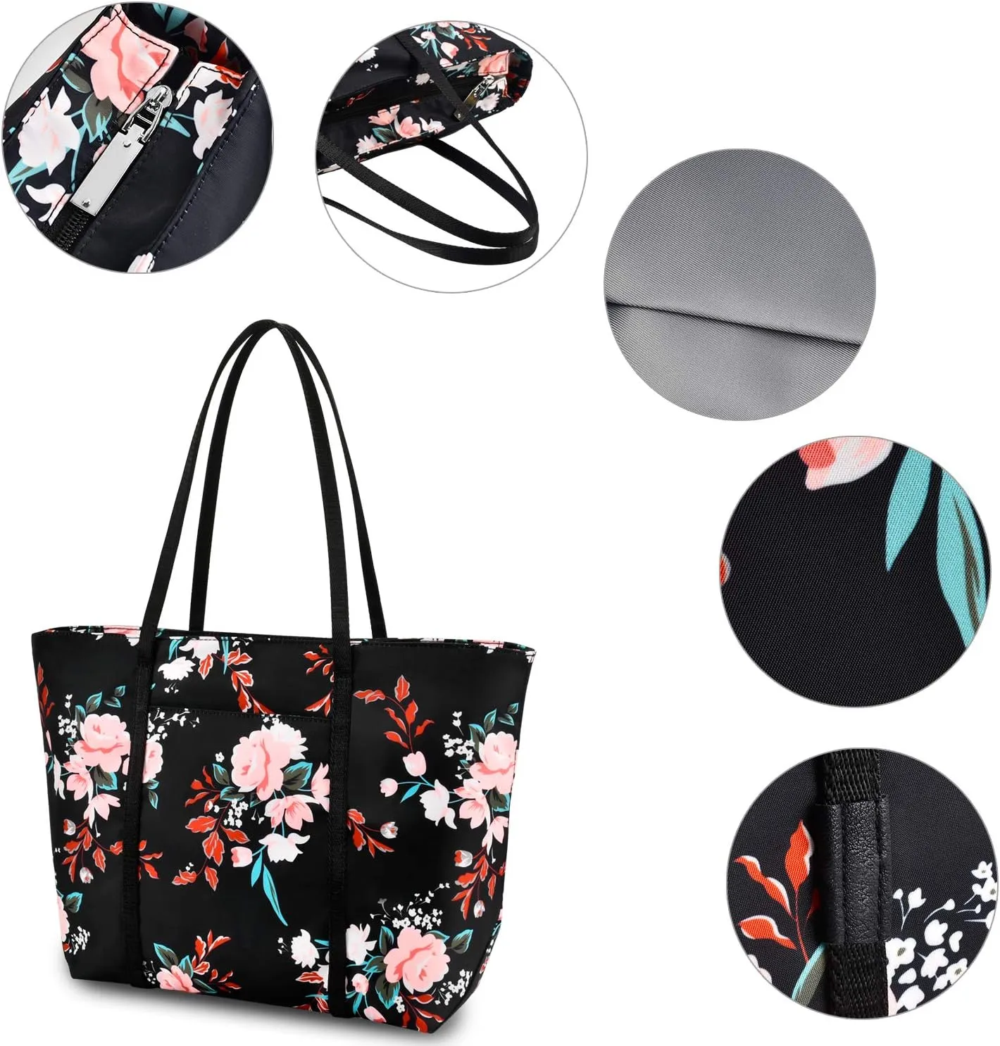 Chrysansmile Large Tote Bag for Women Work Nylon Shoulder Bags Waterproof Beach Bag Flower Womens Purses and Handbags