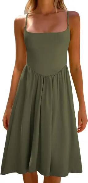 CHYRII Women Fashion Summer 2025 Spaghetti Straps Sleeveless Casual A-Line Midi Dresses Sundress