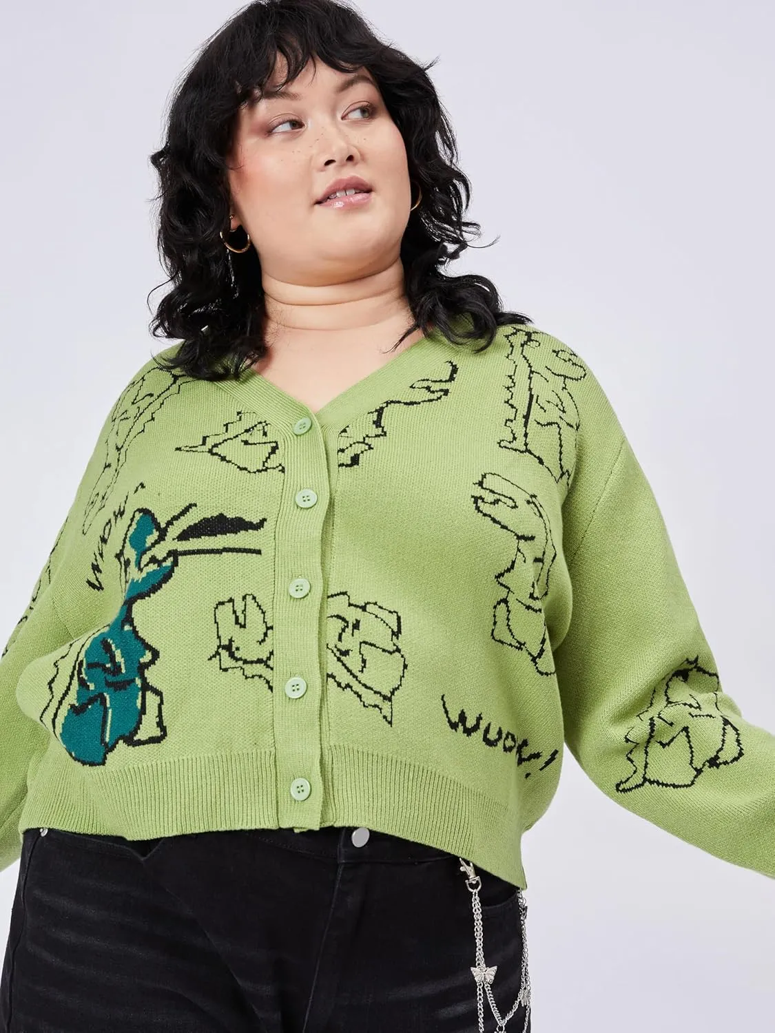 CIDER Women??s Dinosaur Cardigan Graphic Streetwear Cute Patterned Preppy Sweater