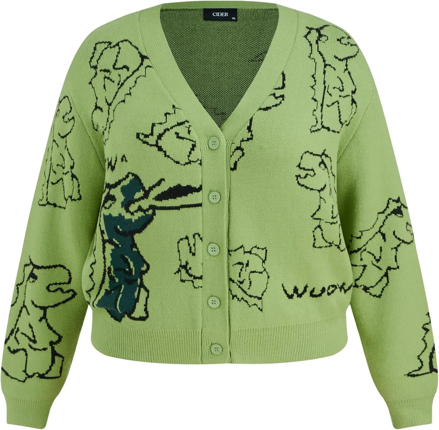 CIDER Women??s Dinosaur Cardigan Graphic Streetwear Cute Patterned Preppy Sweater