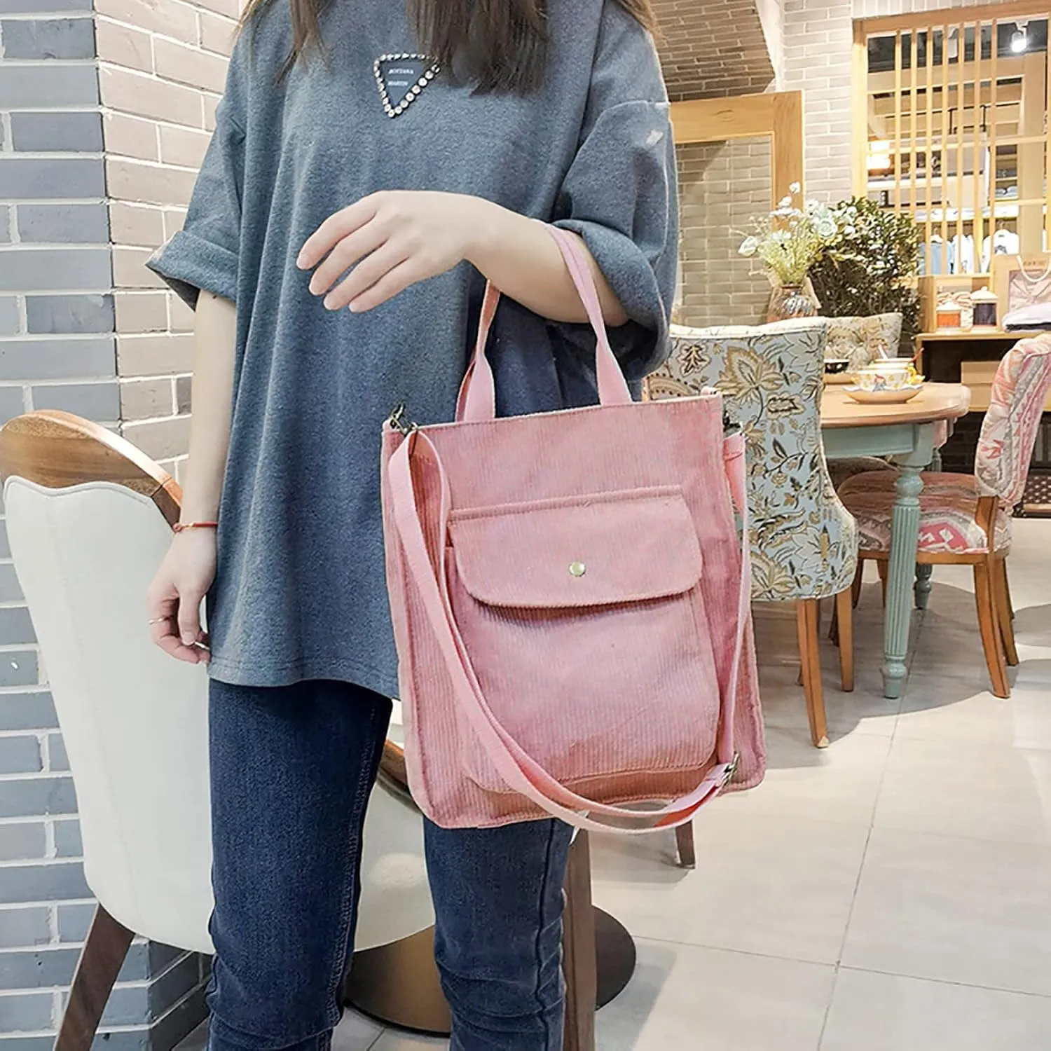 Corduroy Tote Bag Women Shoulder Bags Casual Top Handle Bag Ladies Handbags Canvas Beach Tote