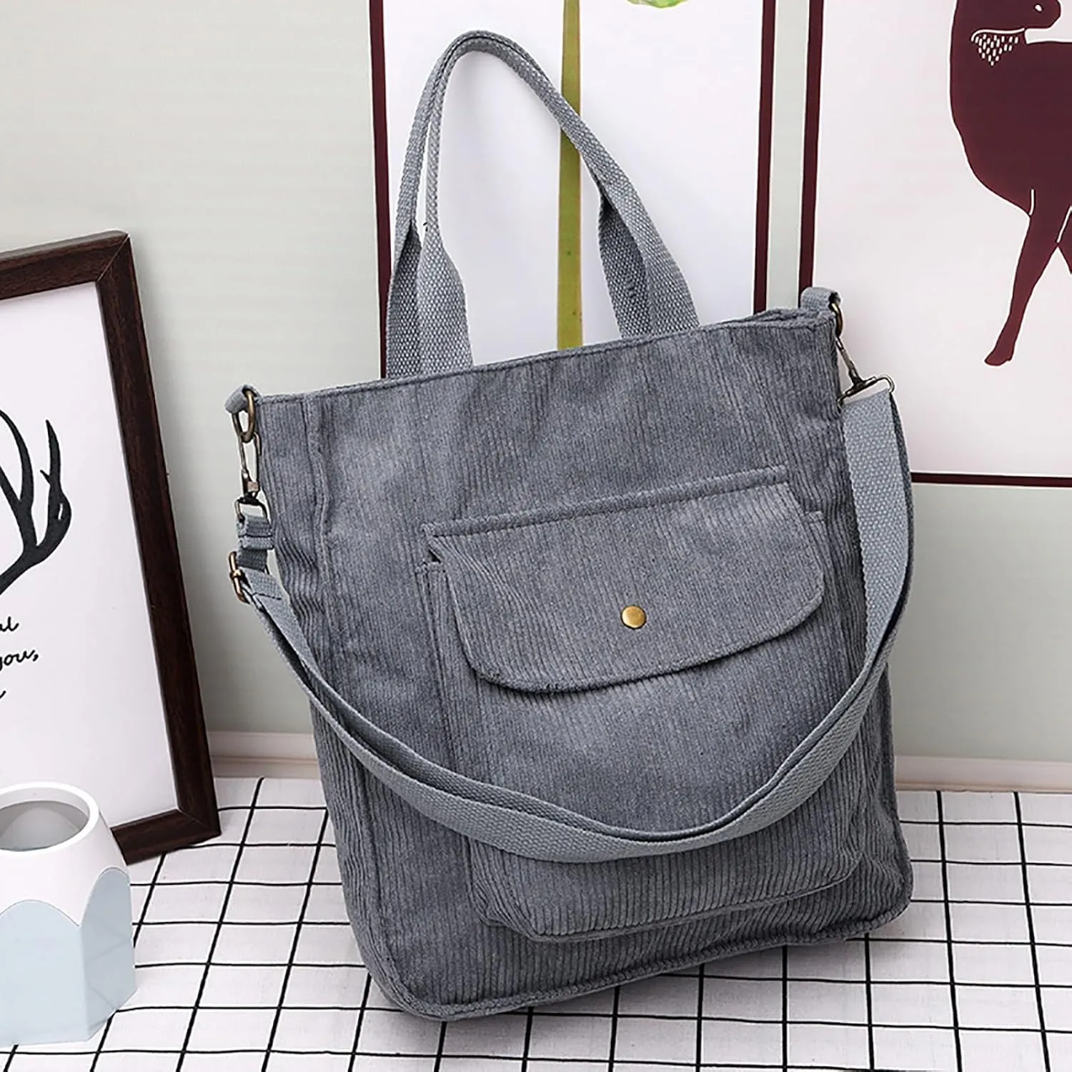 Corduroy Tote Bag Women Shoulder Bags Casual Top Handle Bag Ladies Handbags Canvas Beach Tote