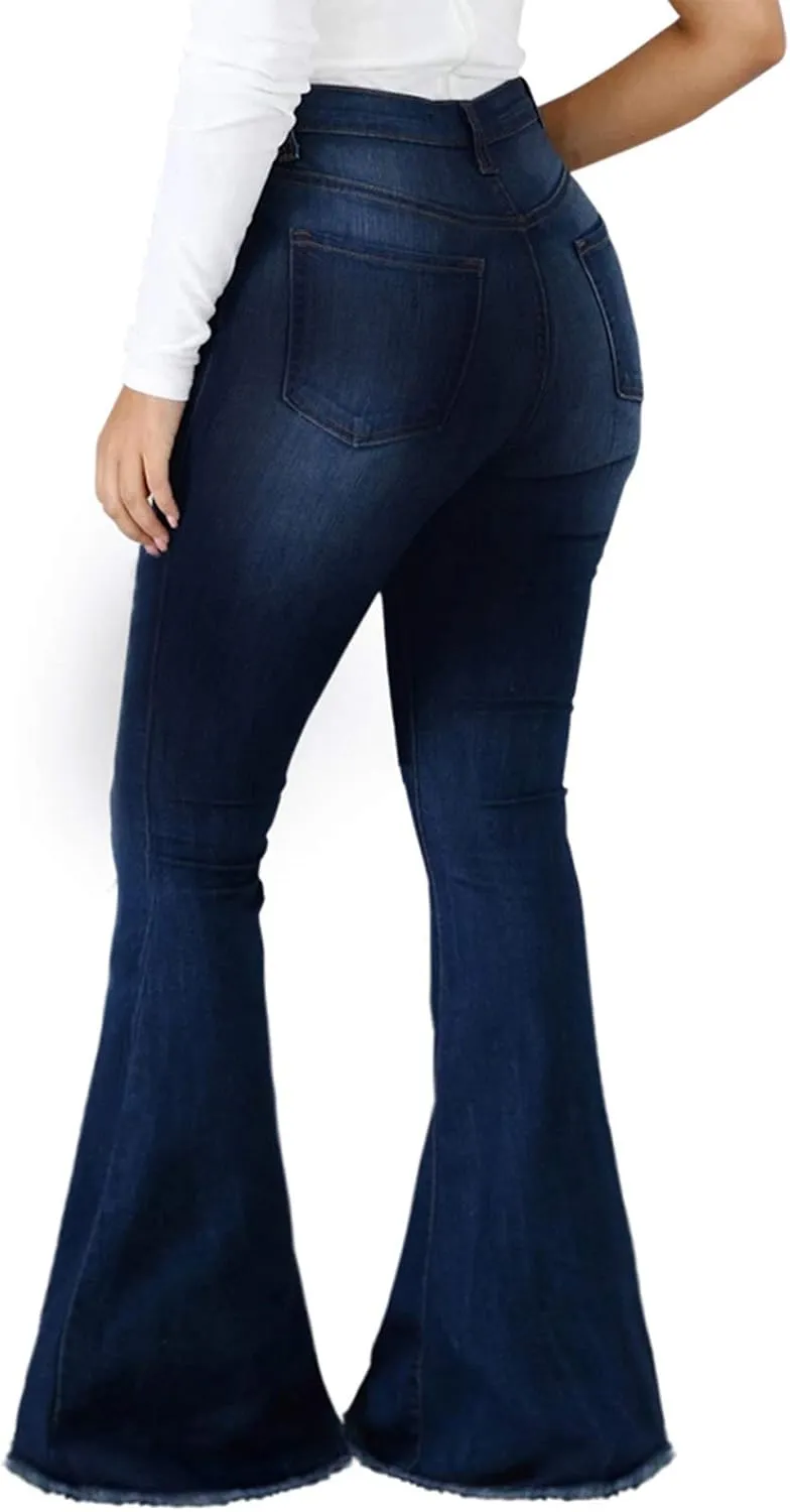 CuteCherry Bell Bottom Jeans for Women Ripped Skinny Bell Bottom Raw Hem Denim Pants