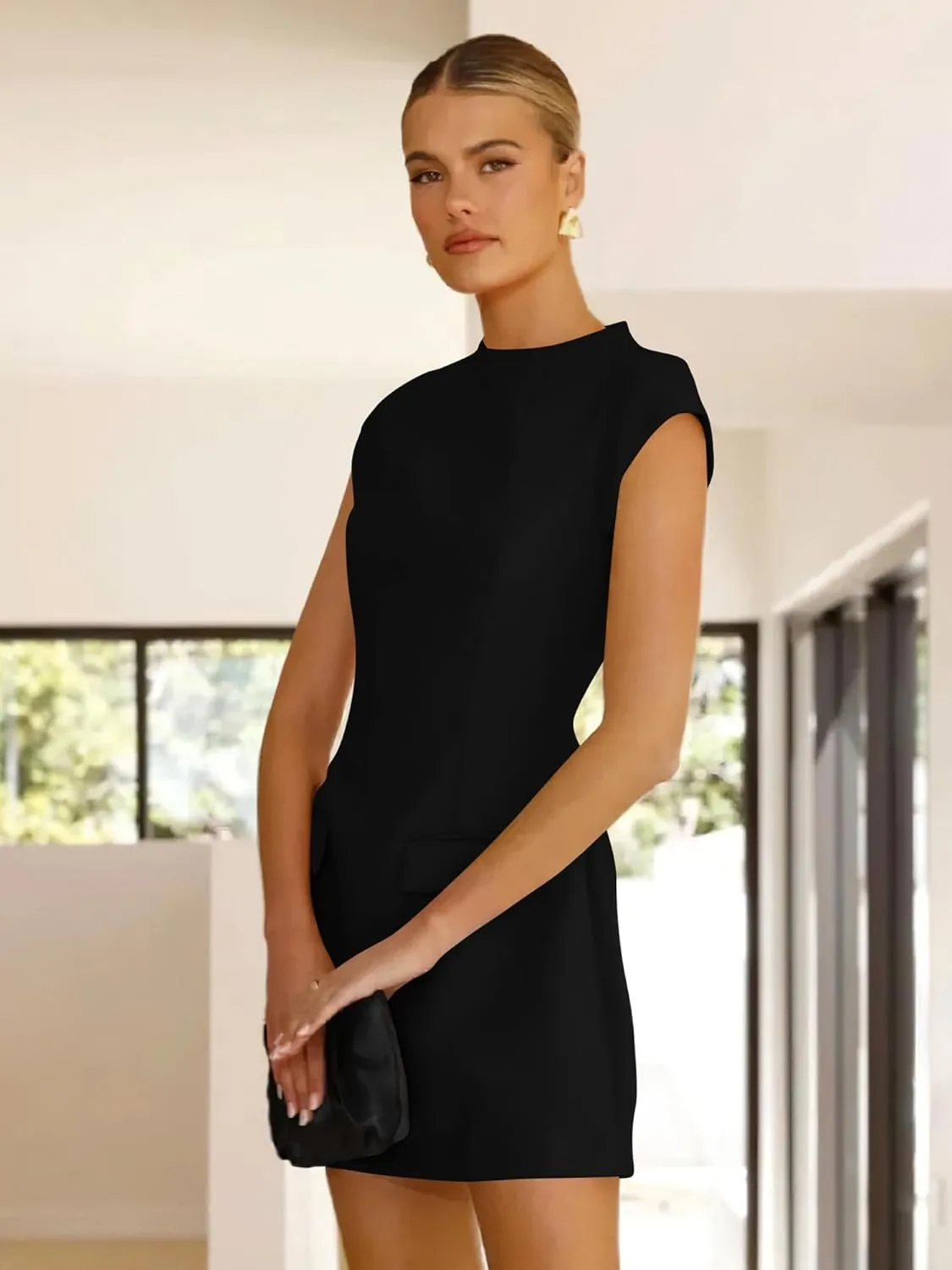 DAAWENXI Women's Sexy Mock Neck Cap Sleeve Mini Dress Summer Bodycon Club Party Dresses