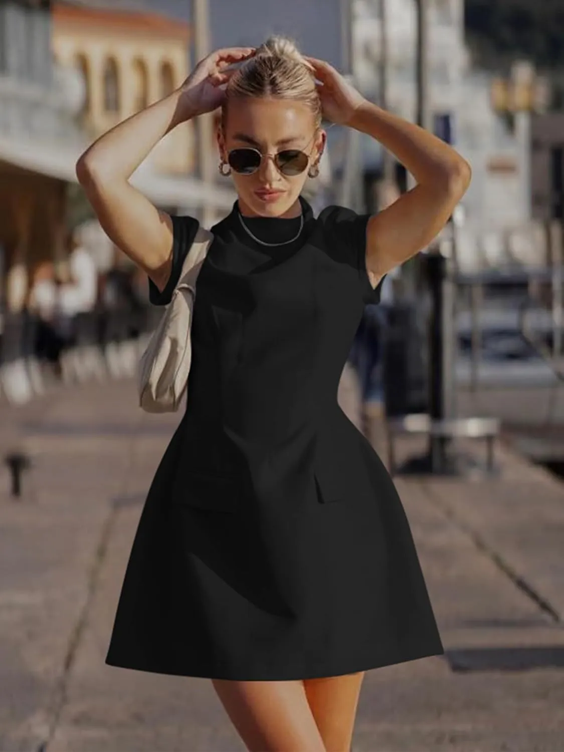 DAAWENXI Women's Sexy Mock Neck Cap Sleeve Mini Dress Summer Bodycon Club Party Dresses