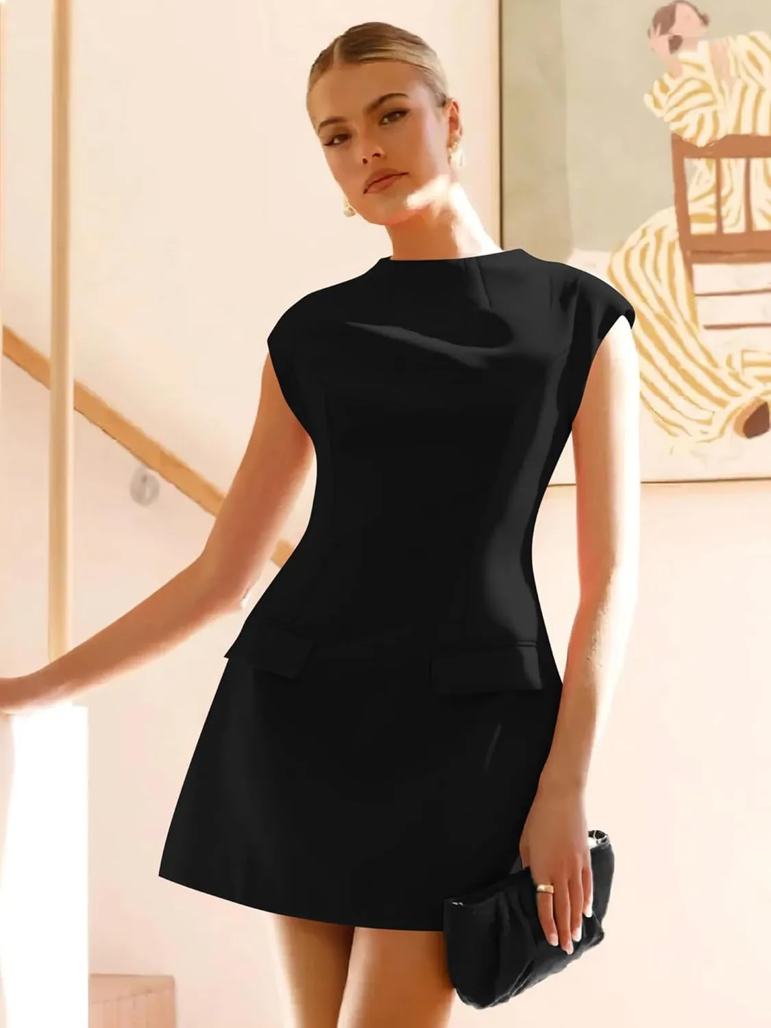 DAAWENXI Women's Sexy Mock Neck Cap Sleeve Mini Dress Summer Bodycon Club Party Dresses