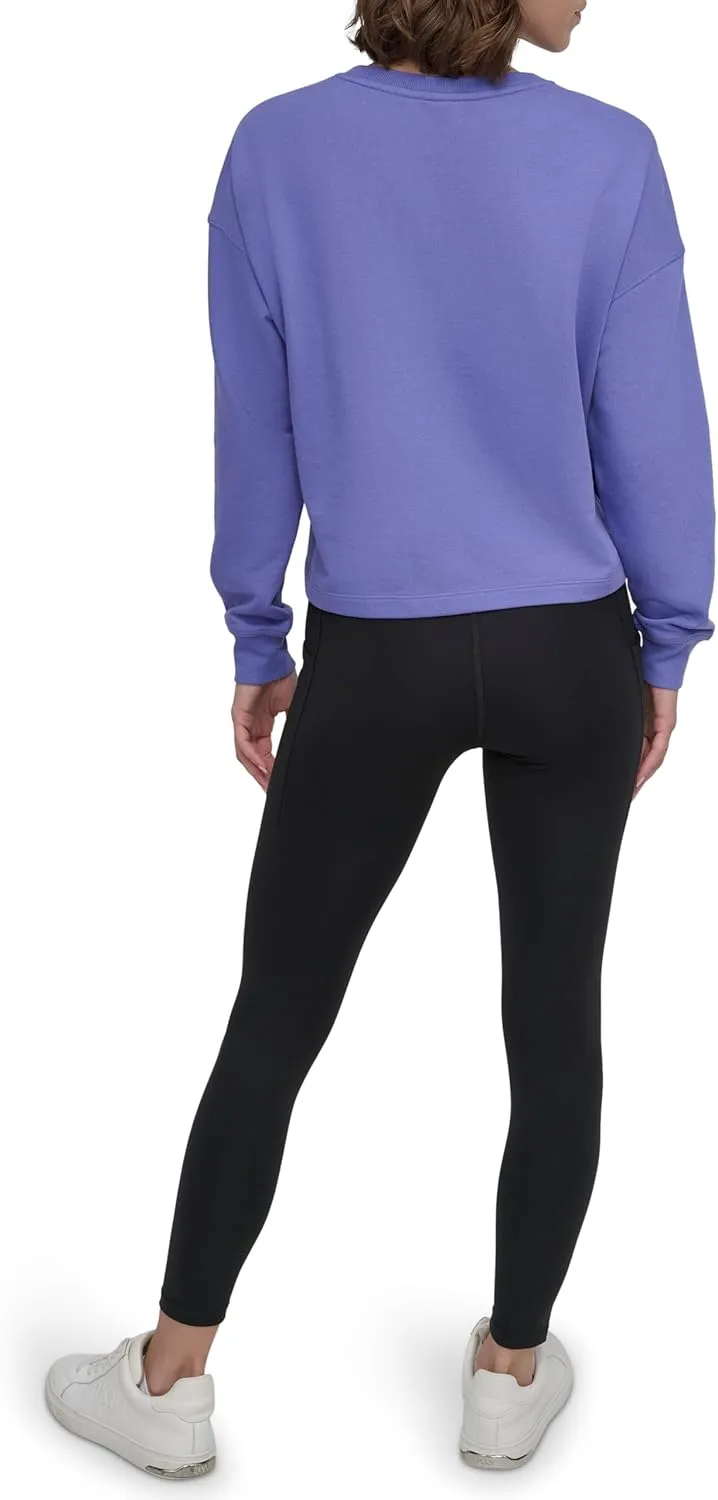 DKNY womens Embroidered Logo Cropped Crewneck Sweatshirt