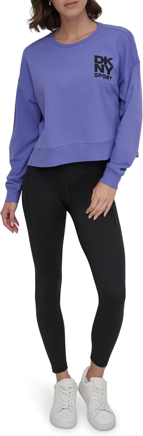 DKNY womens Embroidered Logo Cropped Crewneck Sweatshirt