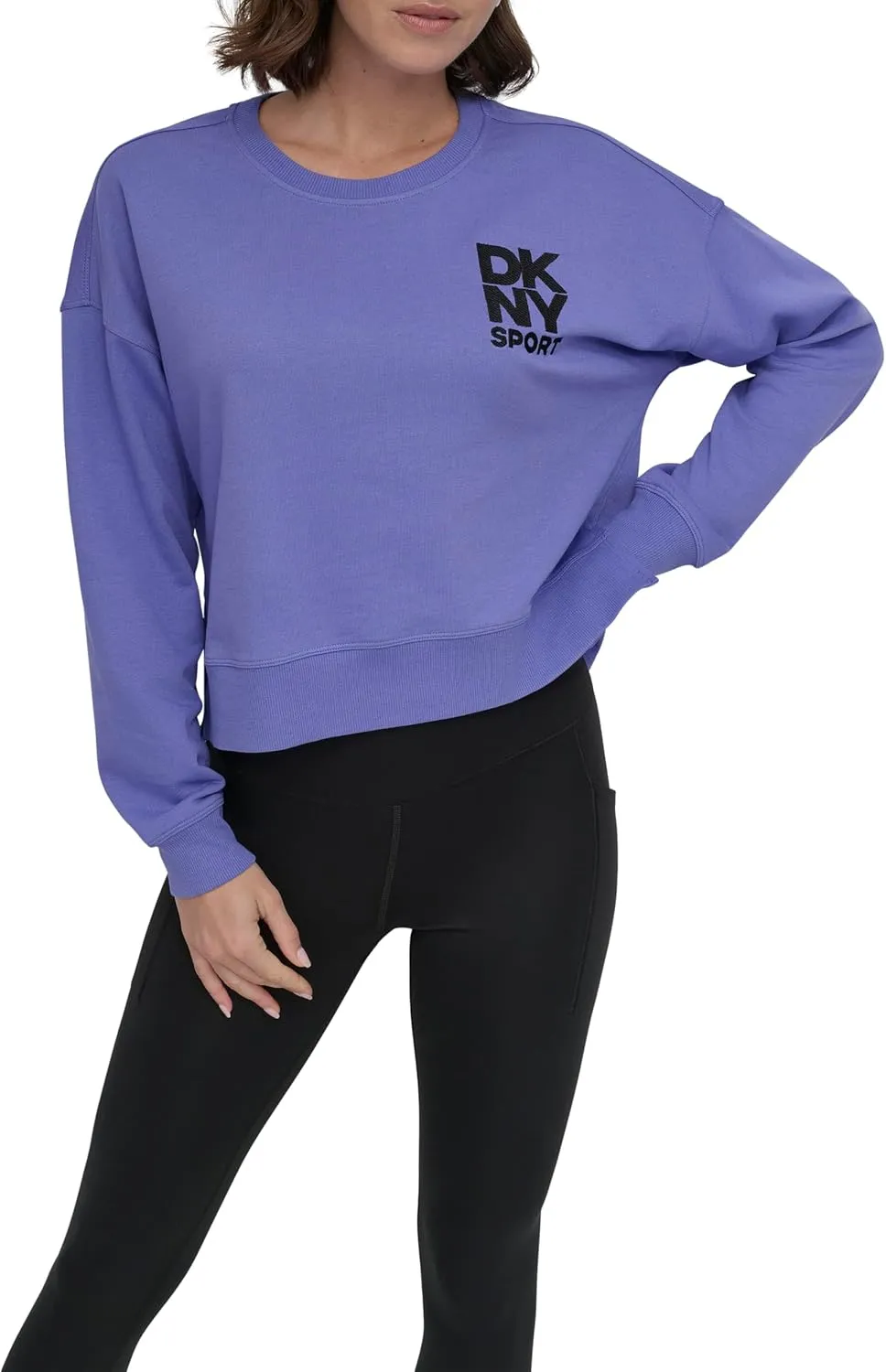 DKNY womens Embroidered Logo Cropped Crewneck Sweatshirt