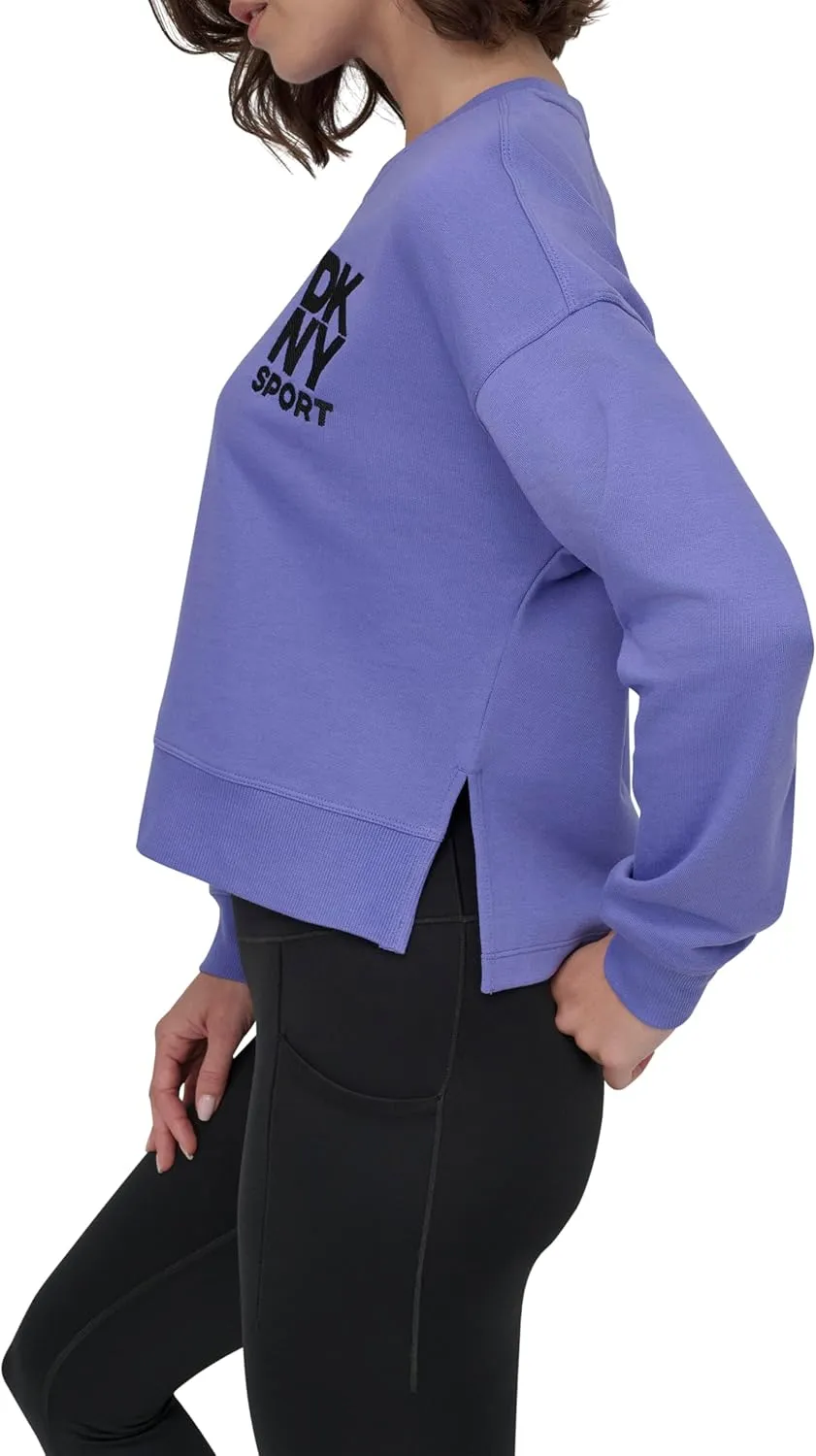 DKNY womens Embroidered Logo Cropped Crewneck Sweatshirt