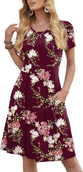 DouBCQ Women's Casual Flowy Pleated Loose Dresses with Pockets