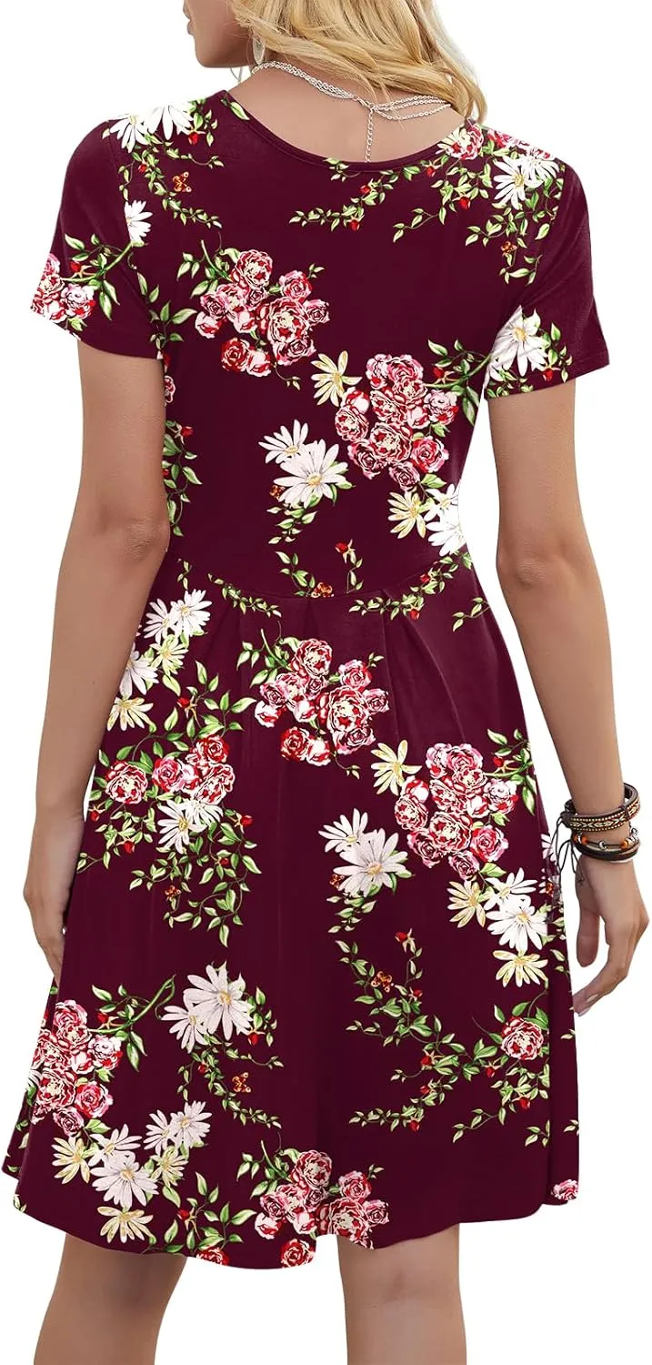DouBCQ Women's Casual Flowy Pleated Loose Dresses with Pockets