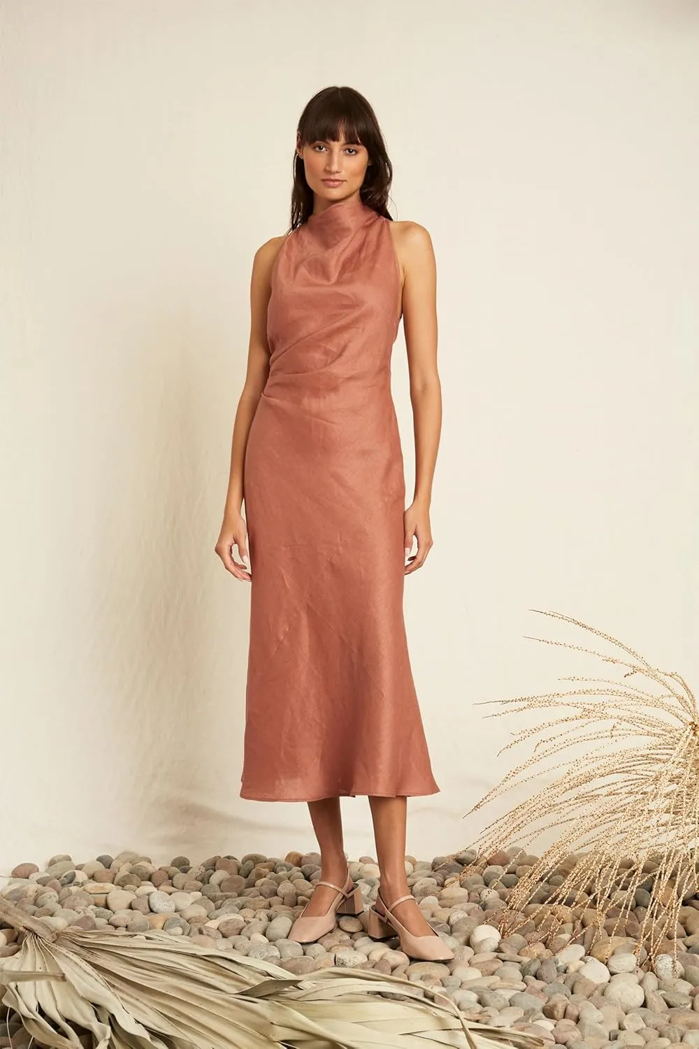 Elegant High Neck Sleeveless Midi Length Mermaid Cocktail Dresses for Women with Criss Cross Back
