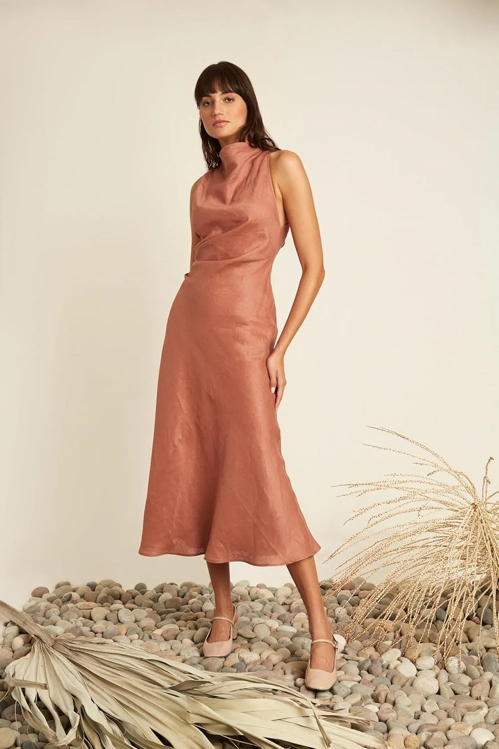 Elegant High Neck Sleeveless Midi Length Mermaid Cocktail Dresses for Women with Criss Cross Back