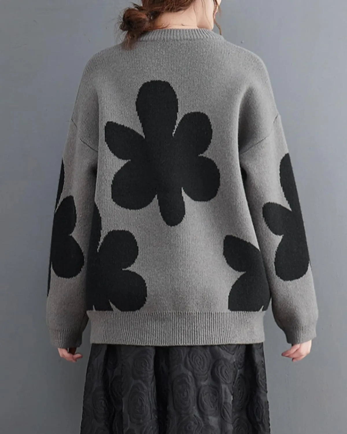 ellazhu Women's Funky Crew Neck Printed Knitwear Pullover Sweater Top GZ52