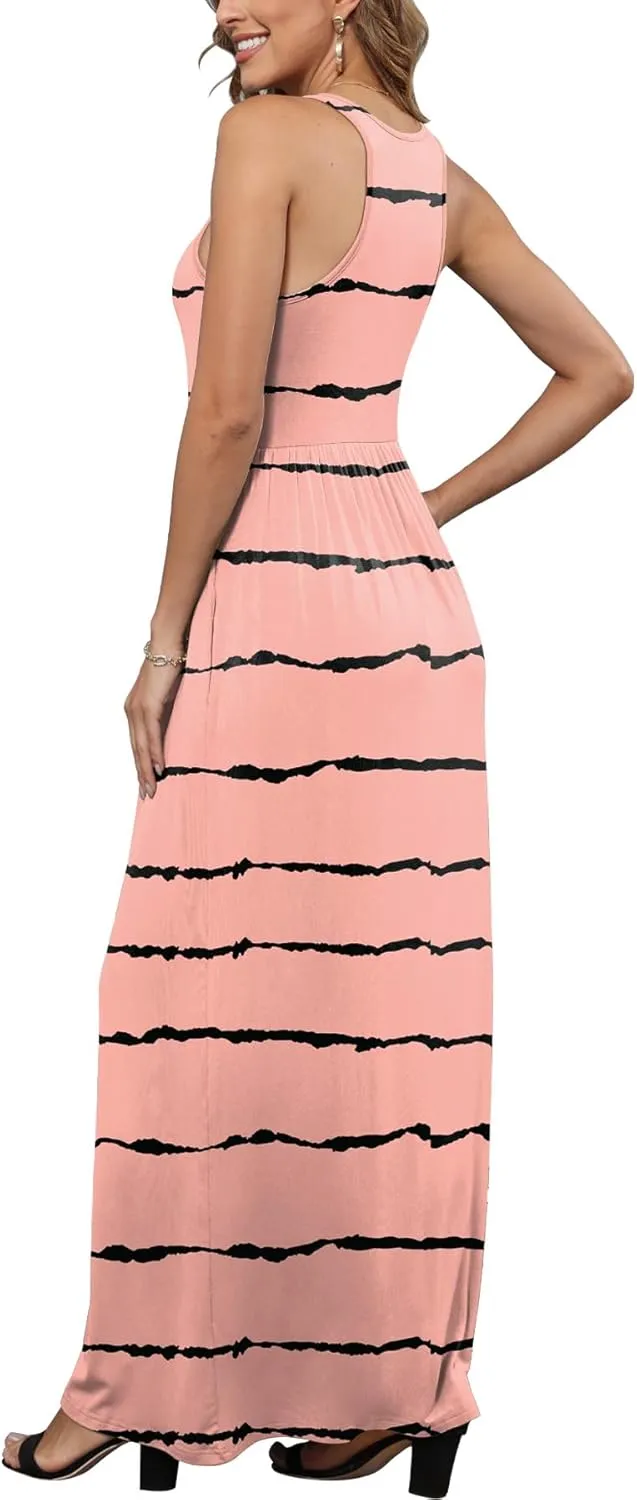 EUOVMY Women's Sleeveless Dress Casual Plain Loose Summer Vacation Long Maxi Dresses with Pockets