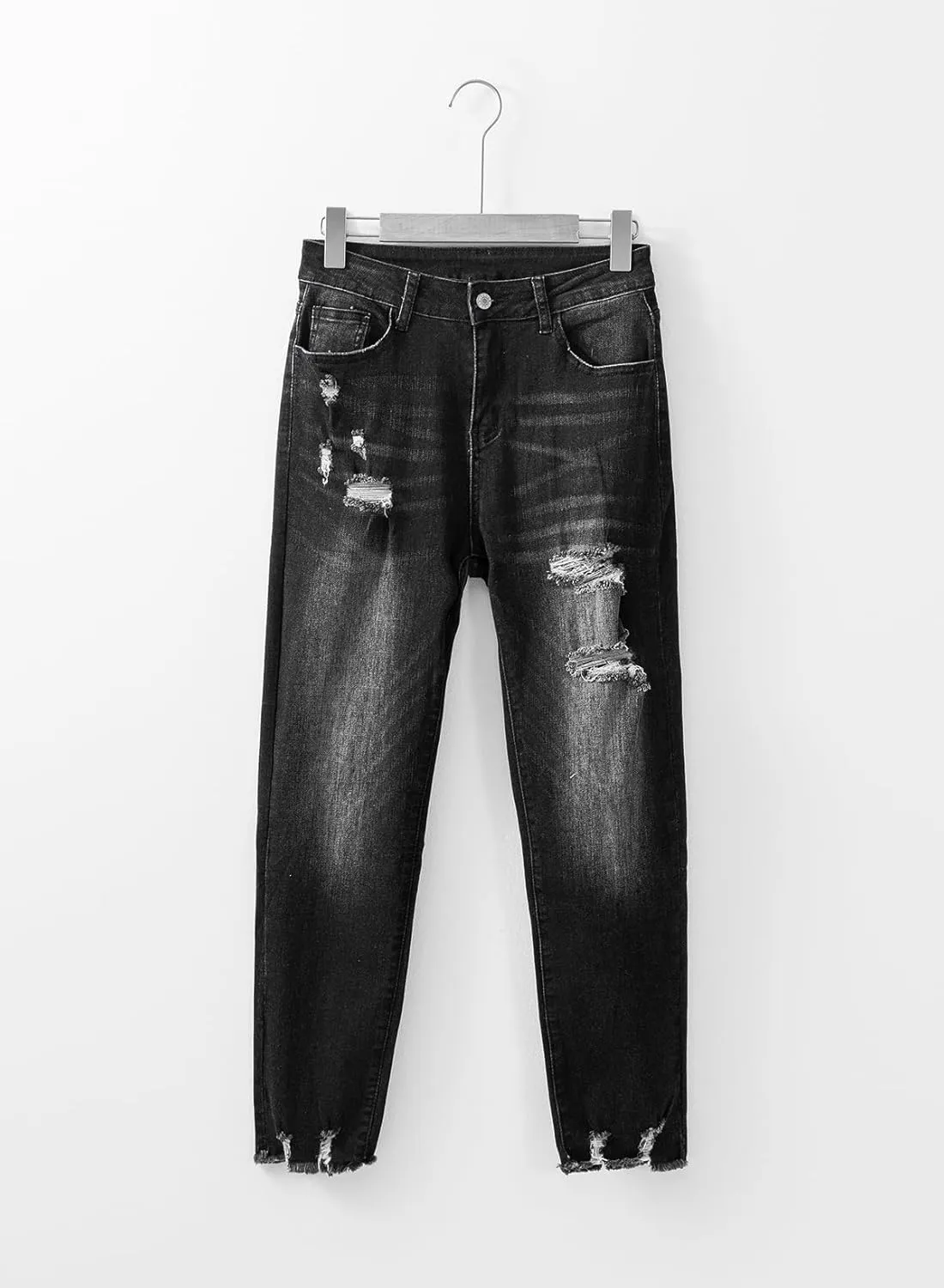 EVALESS Womens Jeans High Waisted Stretchy Ripped Distressed Tummy Control Straight Ankle Jean for Women Trendy 2025