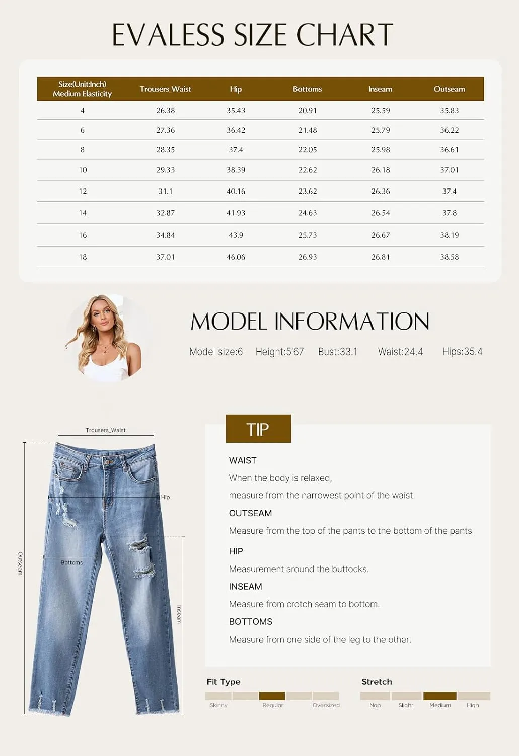 EVALESS Womens Jeans High Waisted Stretchy Ripped Distressed Tummy Control Straight Ankle Jean for Women Trendy 2025
