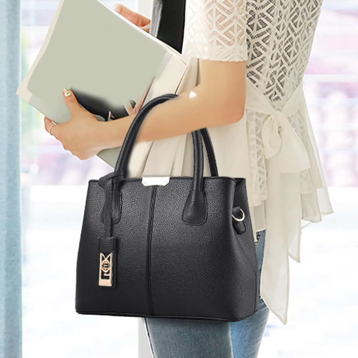 Fashion Handbag Simple Bag Large Capacity One Shoulder Women Bags Messenger Bags for Kids Girl (Black, One Size)