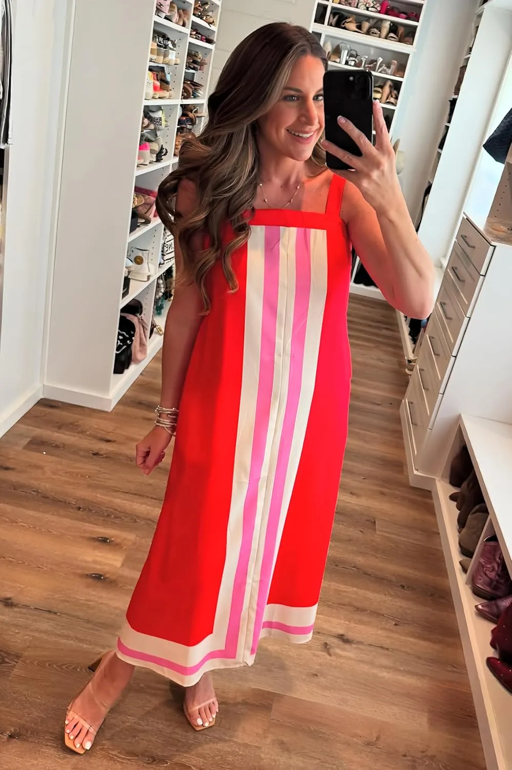 Fiona Jolin Womens Summer Maxi Dress Boho Striped Shoulder Strap Long Sundress Beach Cover Up Dress