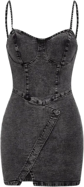 Floerns Women's Adjustable Spaghetti Strap Button Up Mini Denim Bodycon Dress