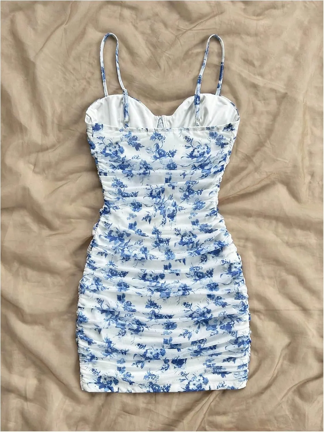 Floerns Women's Floral Print Ruched Cami Mini Dress Sleeveless Boho Bodycon Dress