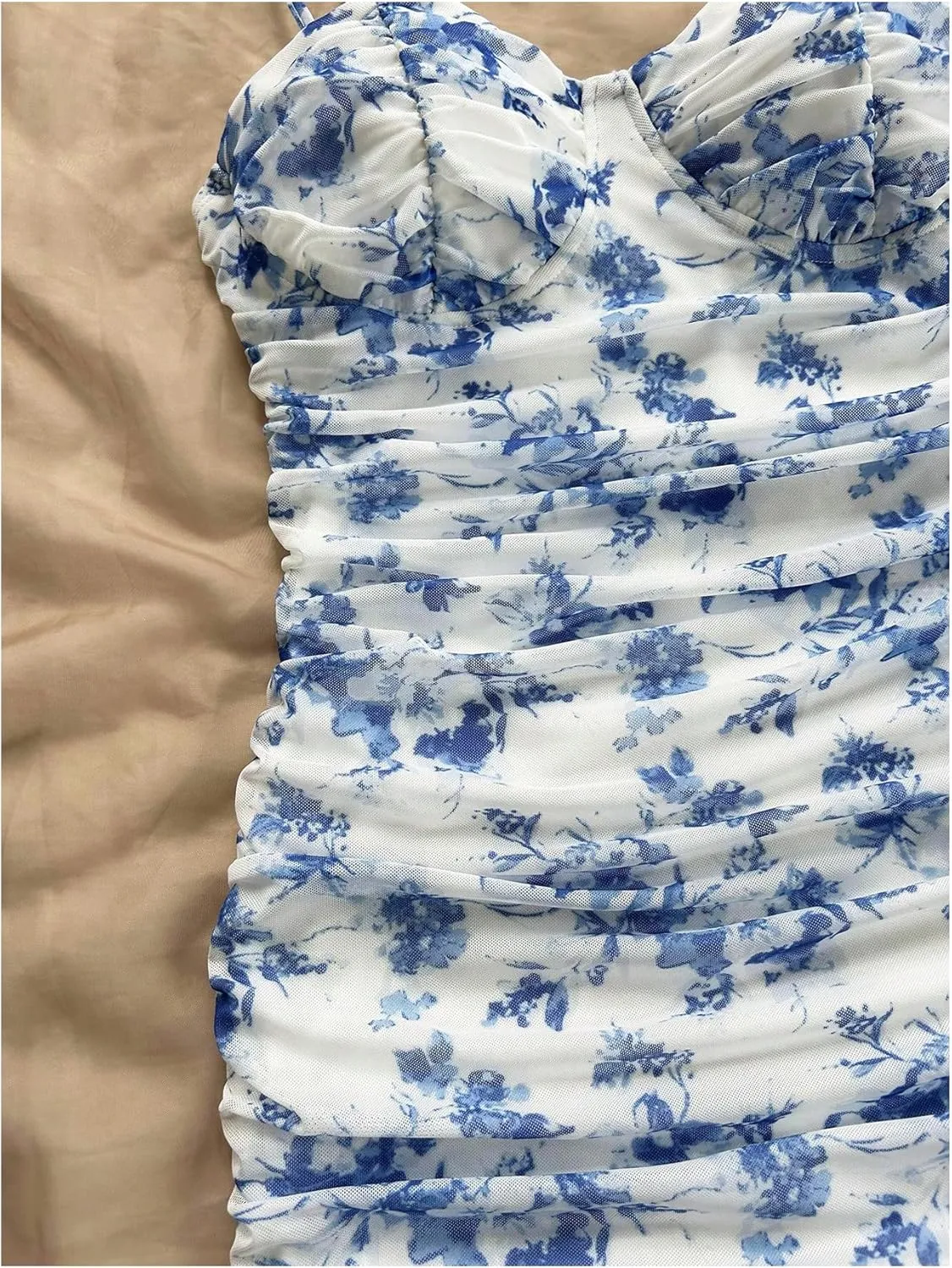 Floerns Women's Floral Print Ruched Cami Mini Dress Sleeveless Boho Bodycon Dress