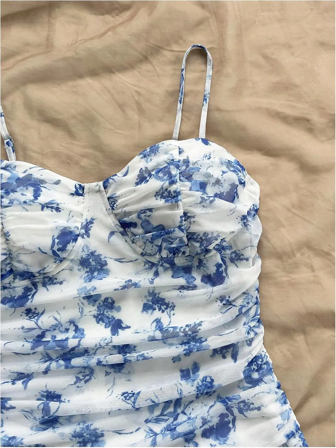 Floerns Women's Floral Print Ruched Cami Mini Dress Sleeveless Boho Bodycon Dress