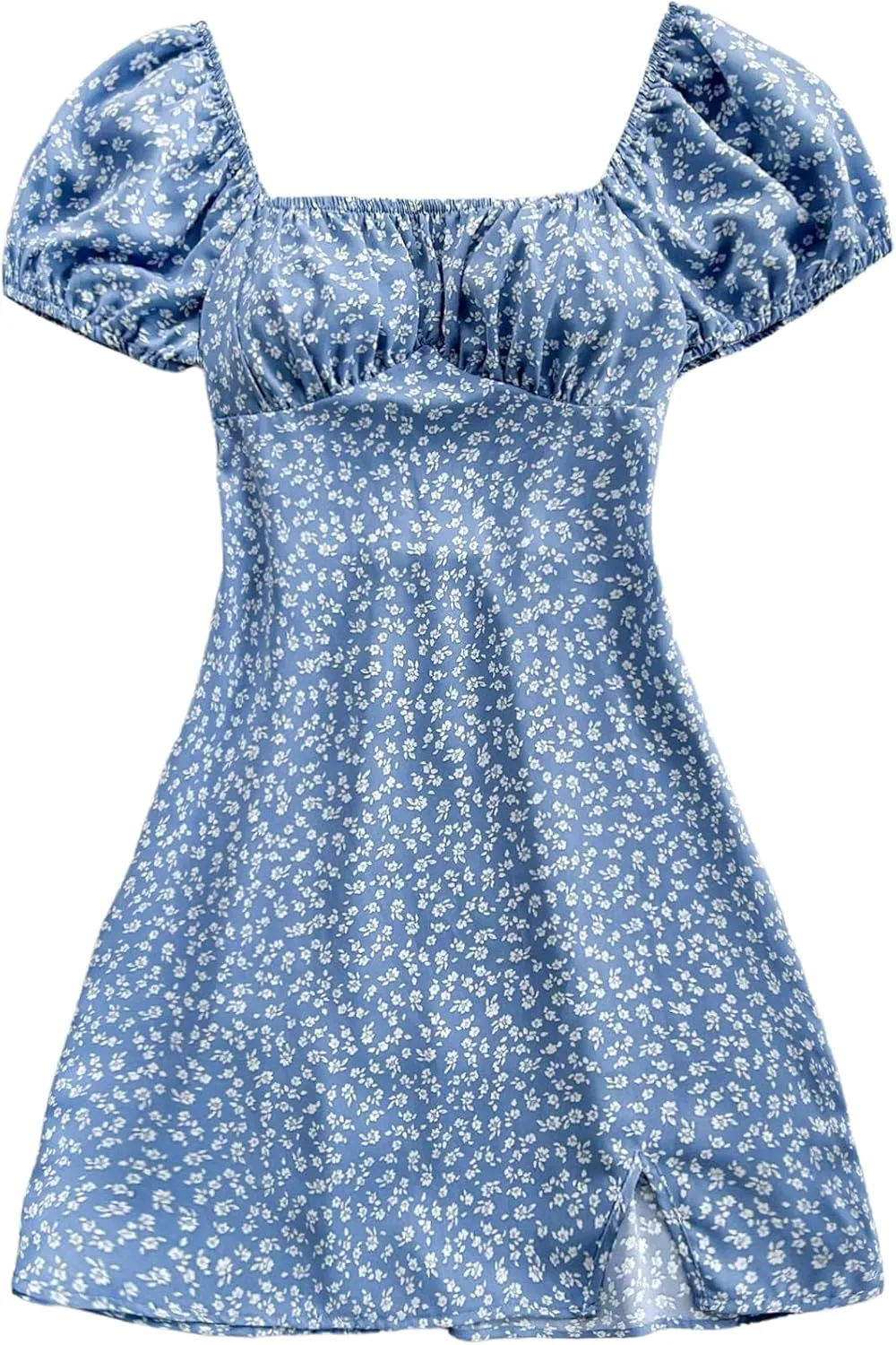 Floerns Women's Floral Puff Short Sleeve A Line Dress Ruched Bust Boho Mini Dresses