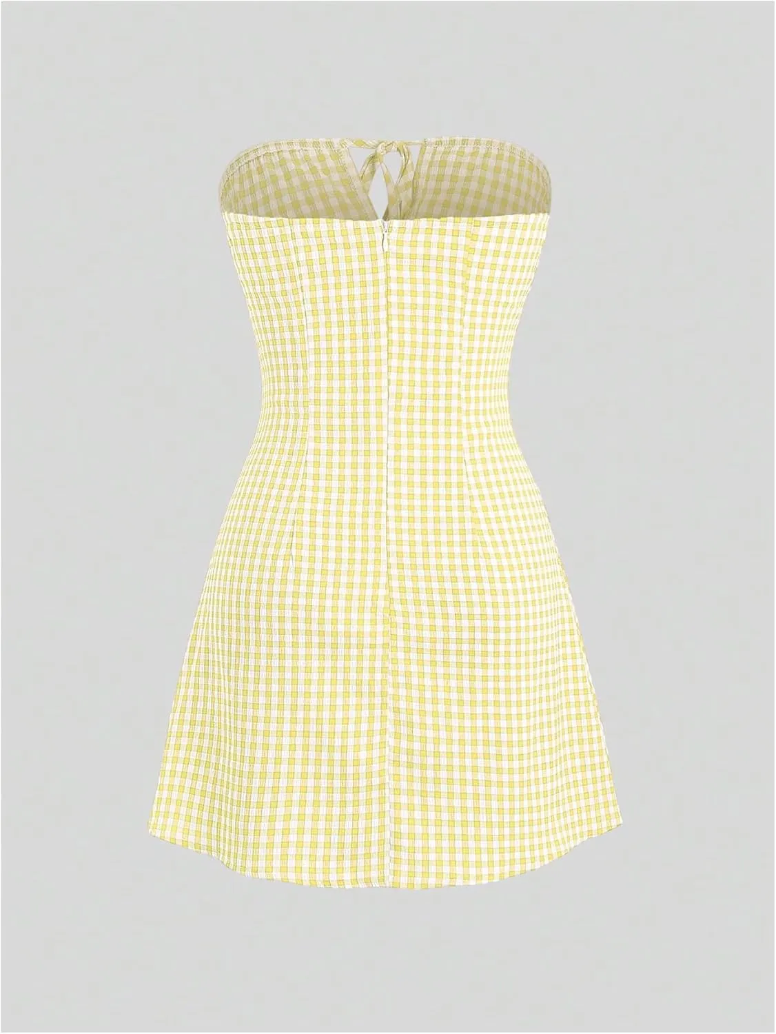 Floerns Women's Gingham Print Strapless Tube Dress Tie Front A Line Boho Dresses