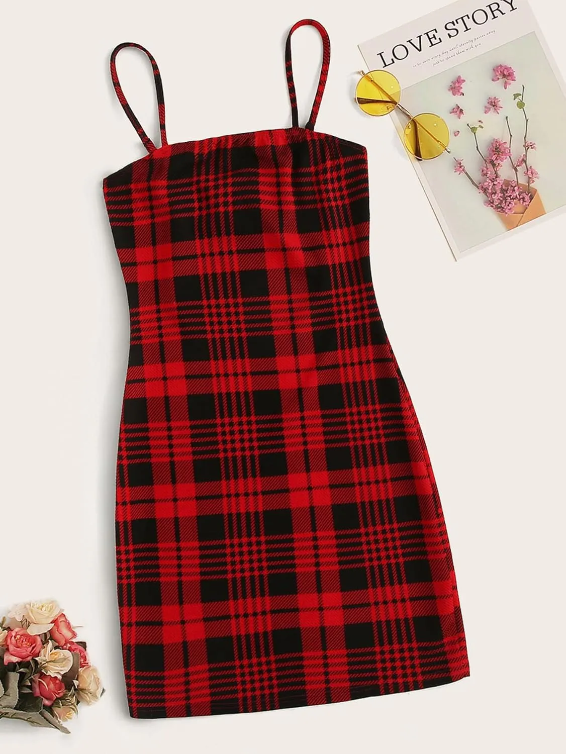 Floerns Women's Plaid Print Mini Cami Bodycon Dress