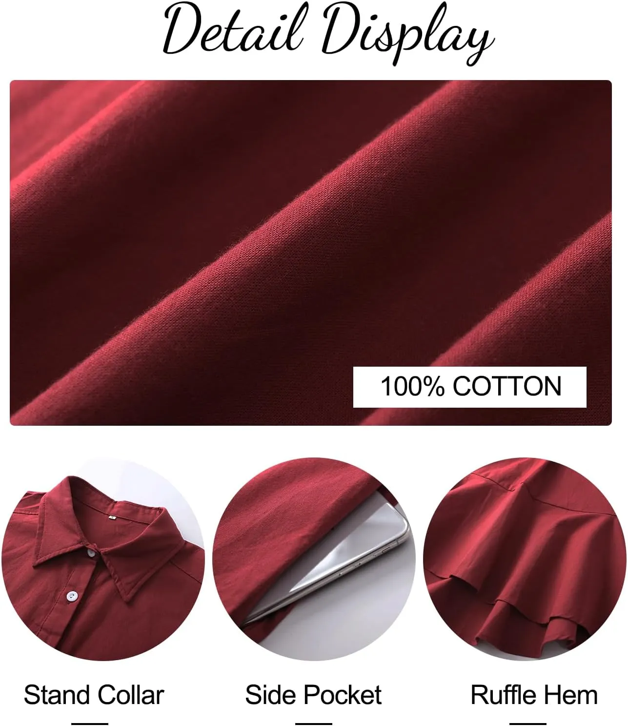 Flygo Tunic Mini Shirt Dresses for Women 2024 Button Down Sleeveless Cotton Shirt Dress Ruffle Shift Dresses with Pockets