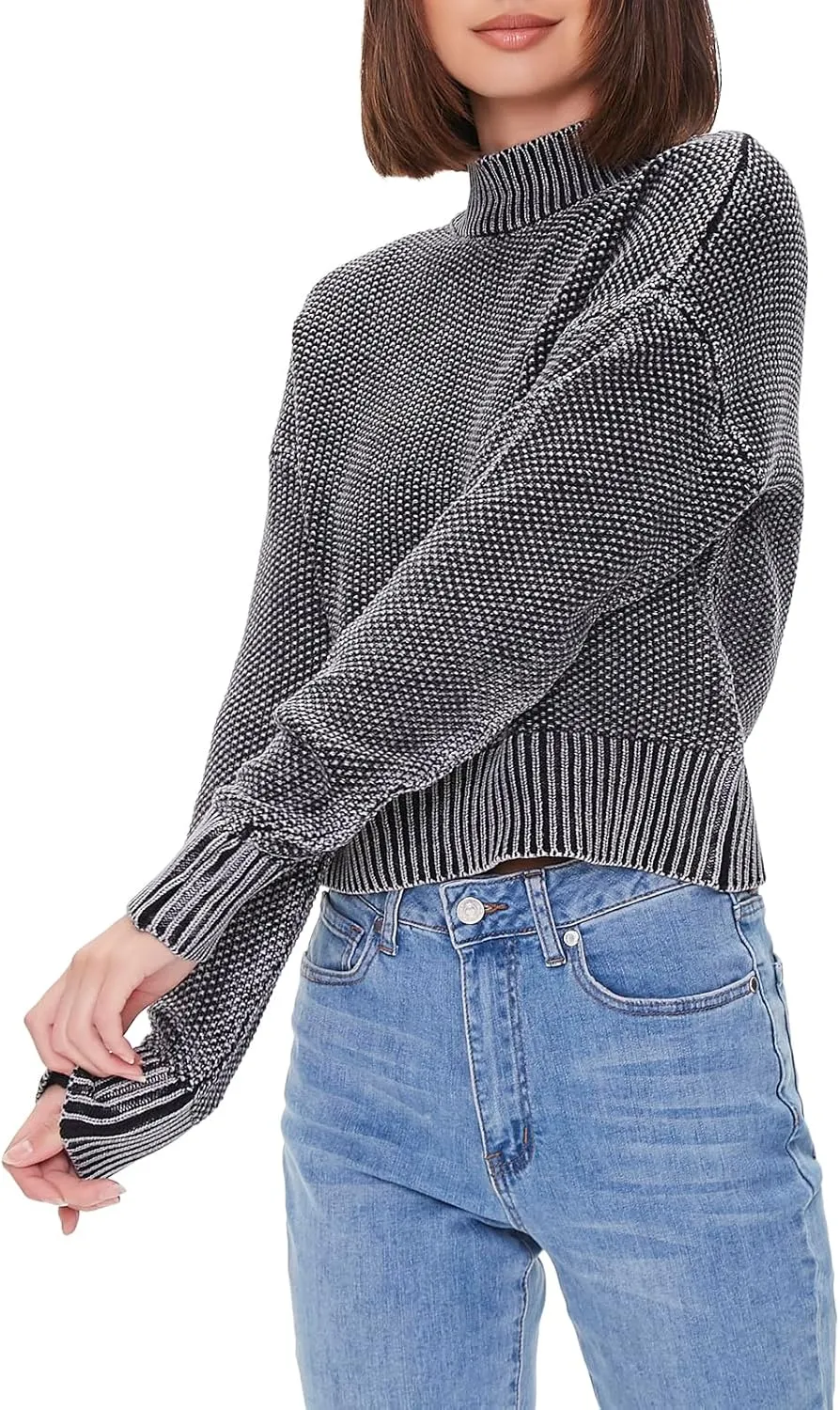 Forever 21 Women's Mineral Wash Mock Neck Sweater