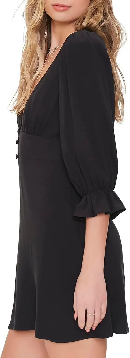 Forever 21 Women's Plunging Trumpet-Sleeve Mini Dress
