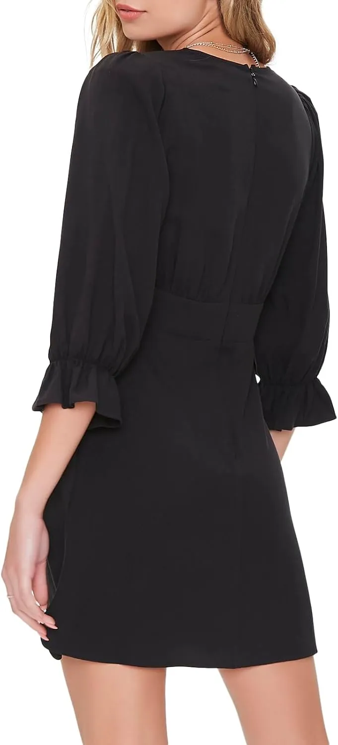 Forever 21 Women's Plunging Trumpet-Sleeve Mini Dress