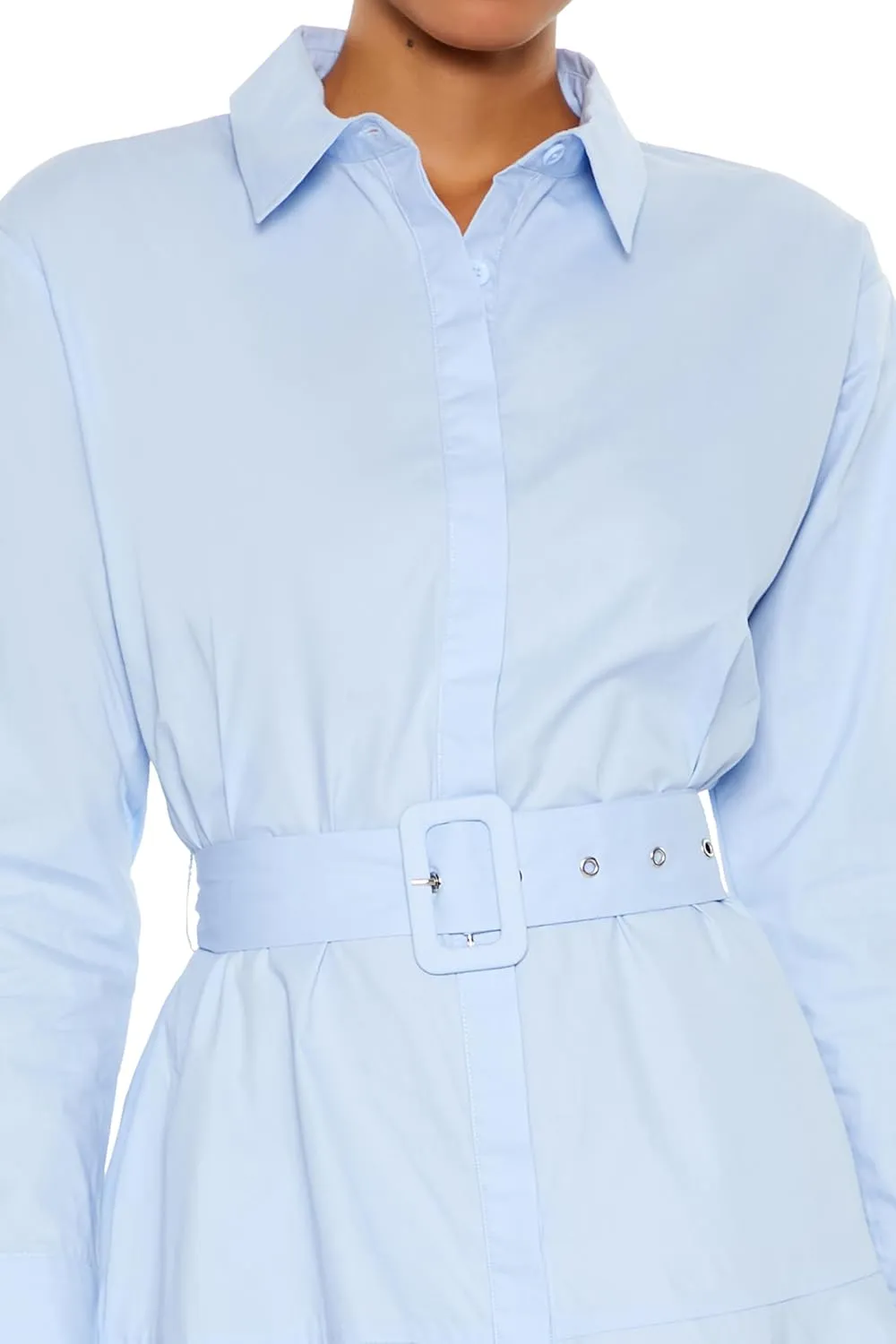 Forever 21 Women's Poplin Belted Mini Shirt Dress