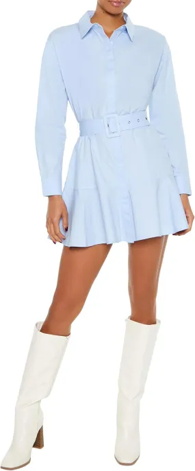 Forever 21 Women's Poplin Belted Mini Shirt Dress